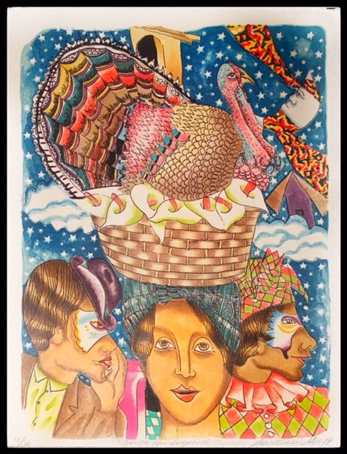 Leovigildo Martinez ~ "Danzas con Guajolote" 2019 Colored Lithograph, 22" x 18.5"