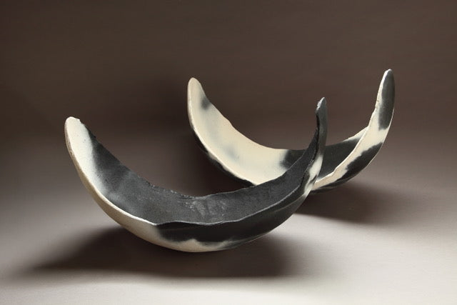 Bonnie Lynch ~ White Crescent (vessel on left 10" x 17" x 8")