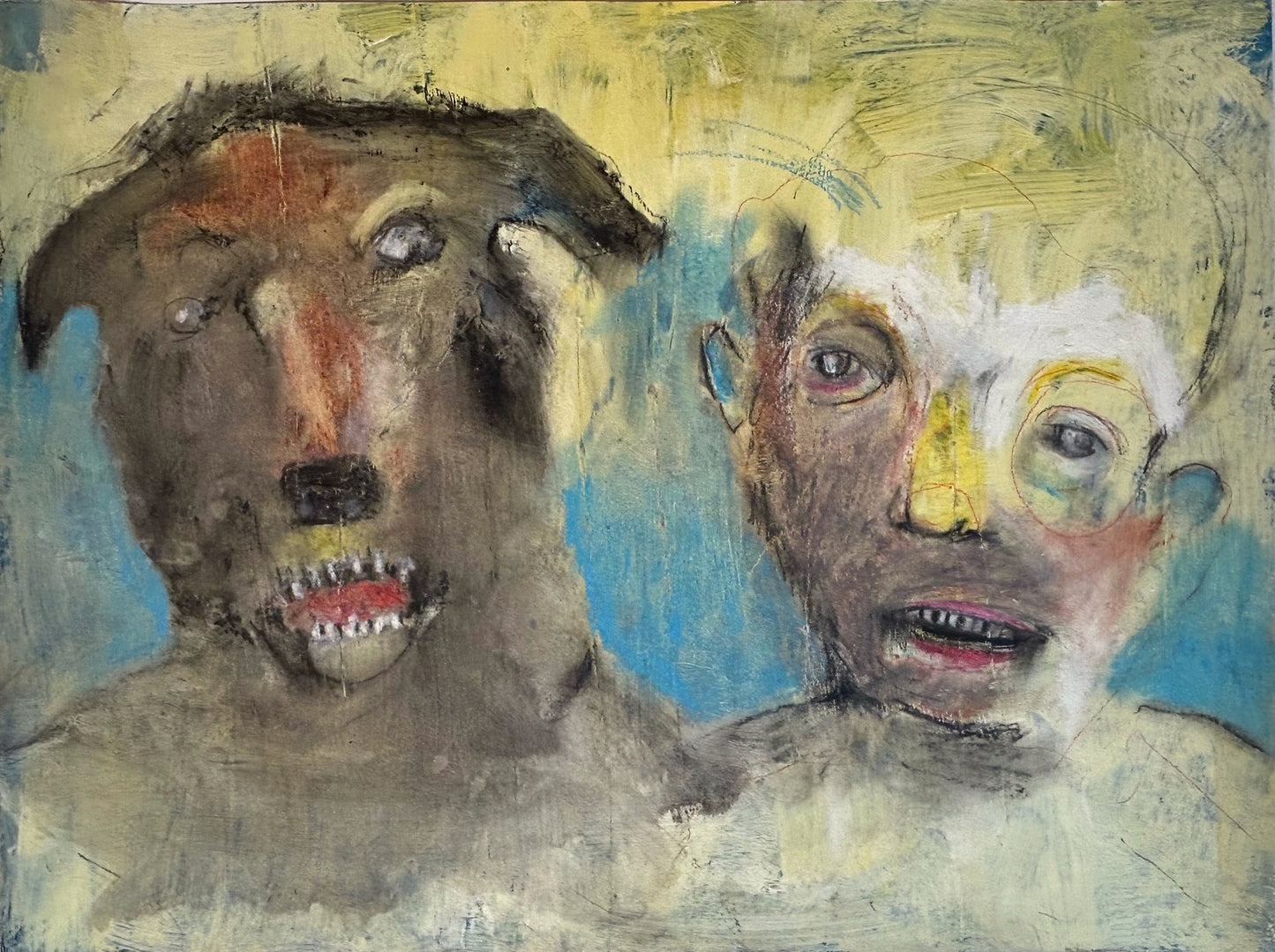 Bill Skrips ~ "Dog vs Man" Painting, 18" x 24"