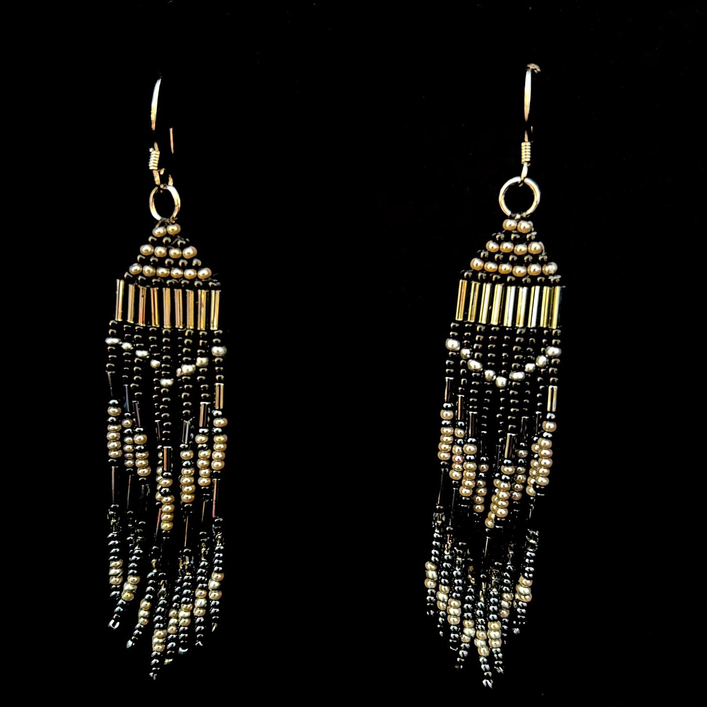 Camille Moss ~ Beaded Earrings, 3 1/2 " x 3/4"