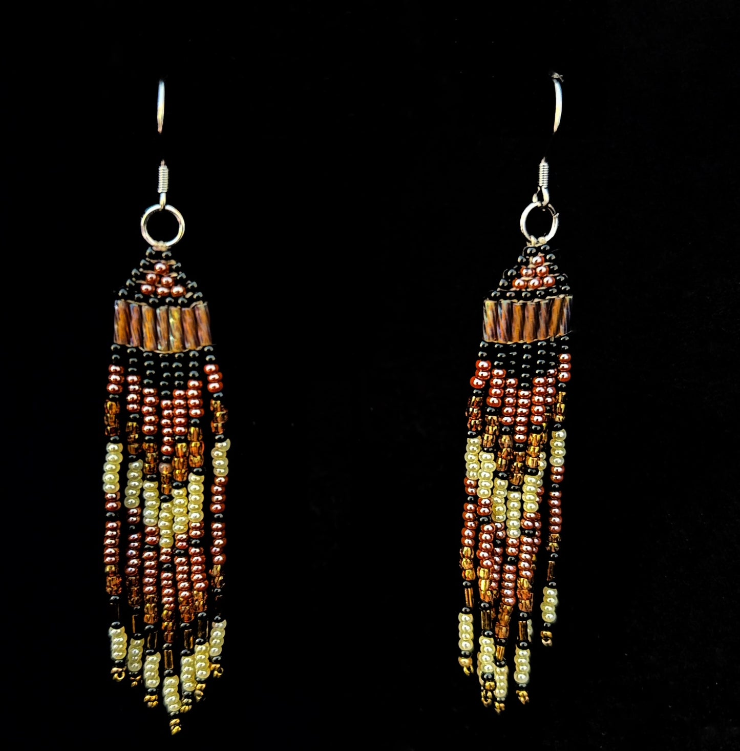 Camille Moss ~ Beaded Earrings, 3 3/4 " x 1/2"