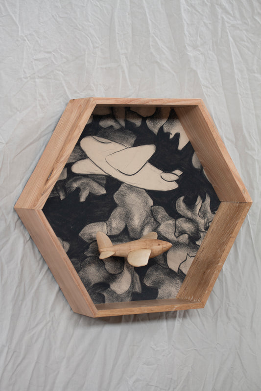 Chris Olson~ Flight with Plane In collaboration with Gwyn Madeen, 14" X 16" X 3.5"