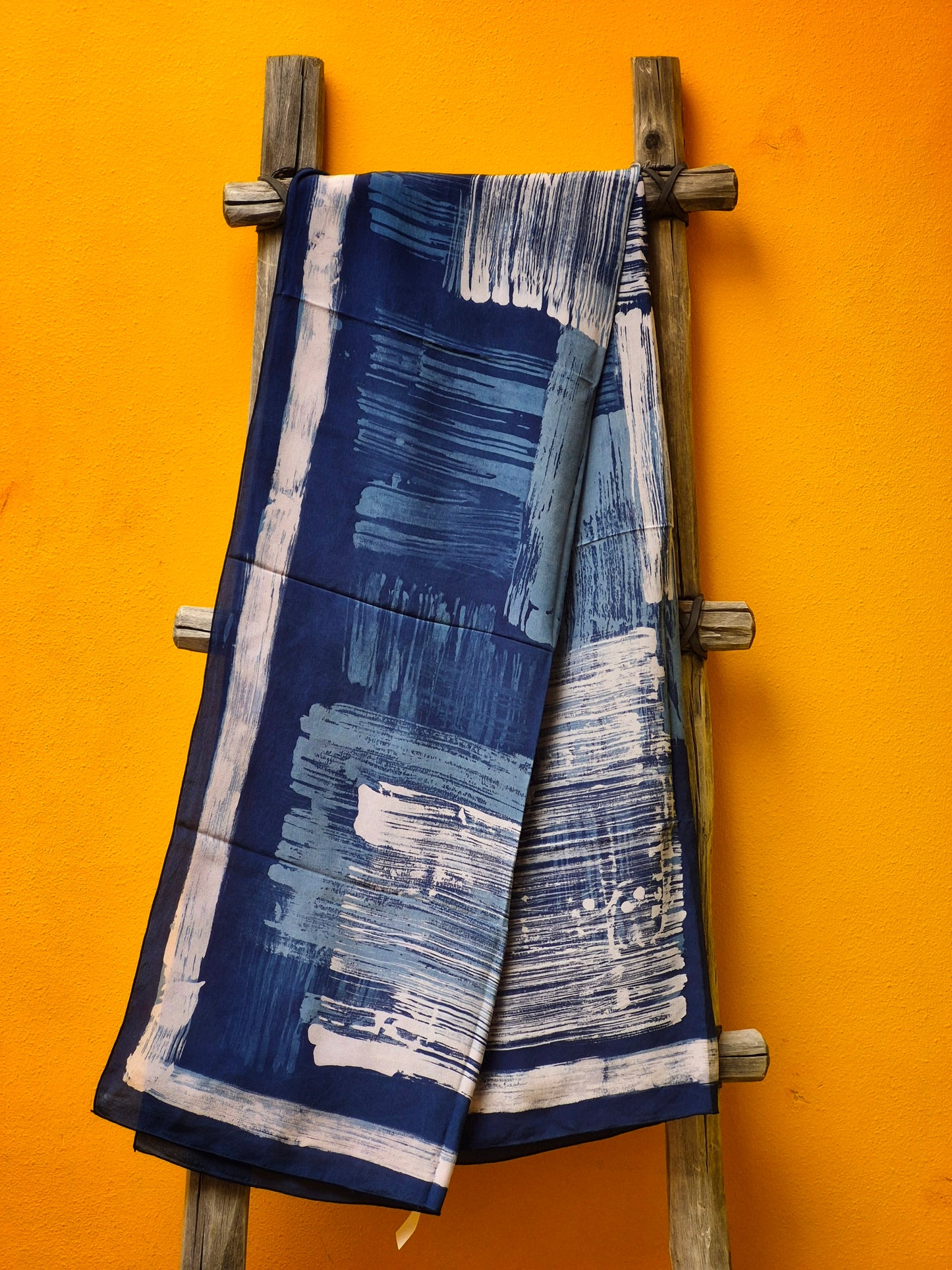 David Mendoza ~ Hand Painted Indigo Batik Silk Selendang 72" x 21 3/4"