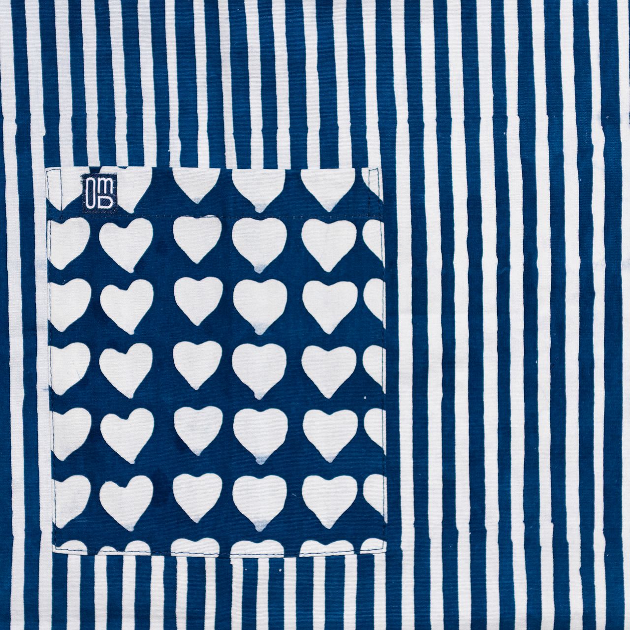 David Mendoza ~ Hand Blocked Indigo Heart / Stripe Batik Apron