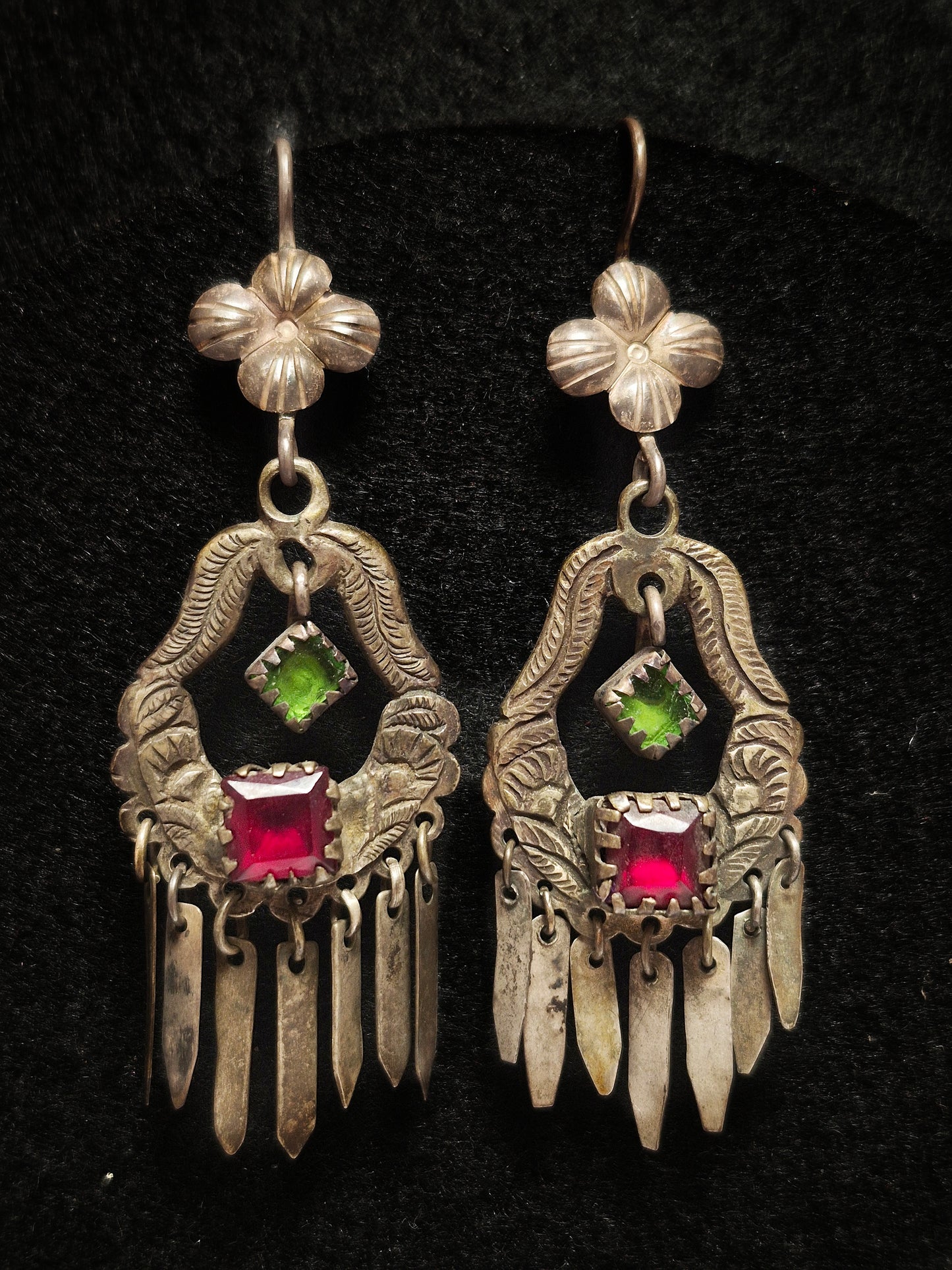 Vintage Flower Earrings, Ecuador 2 1/2" x 1"