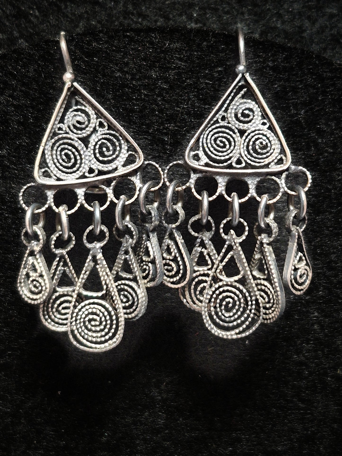 Silver Earrings with intricate designs, Oaxaca 1 3/8" x 3/4"