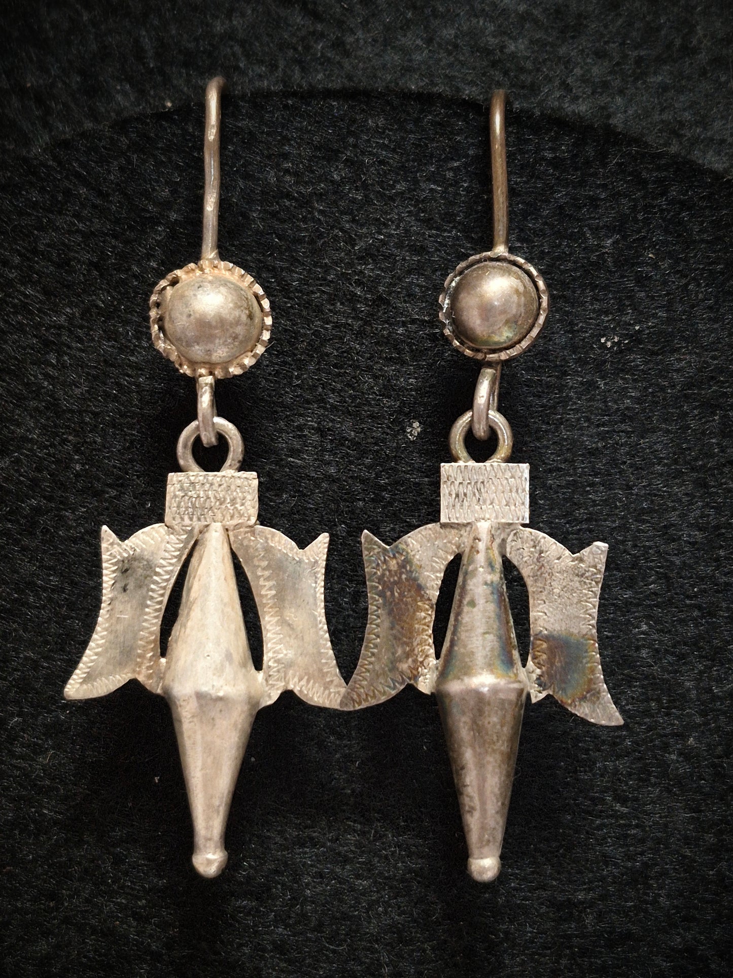 Vintage Silver Earrings, Ecuador 1 3/4" x 3/4"
