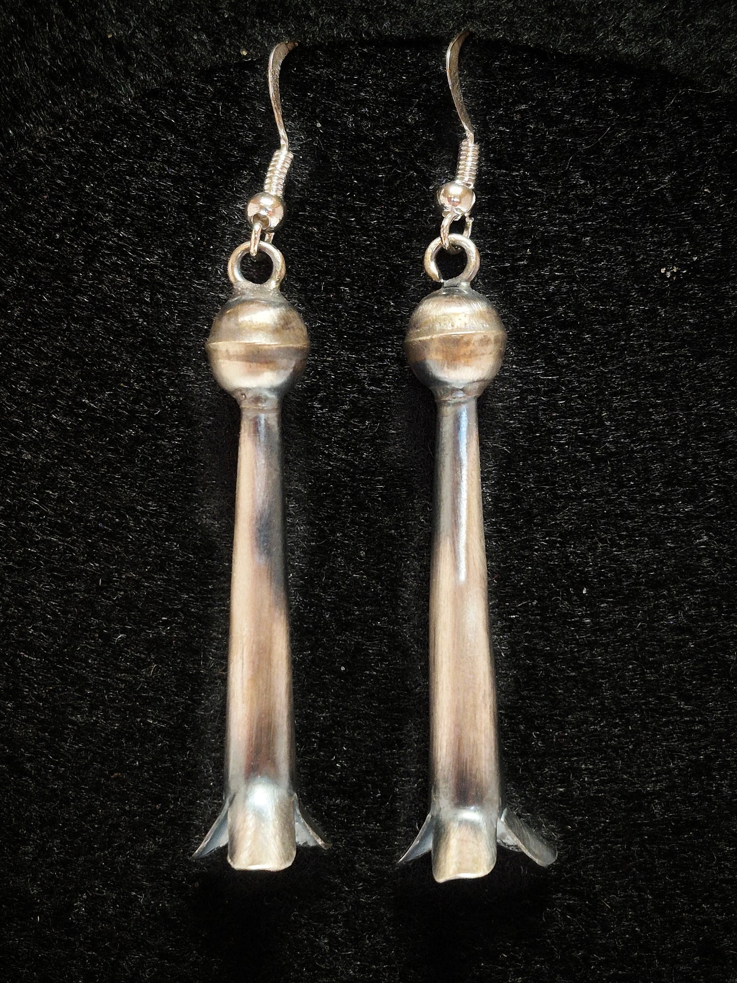 Silver earrings, 2" x 3/8"