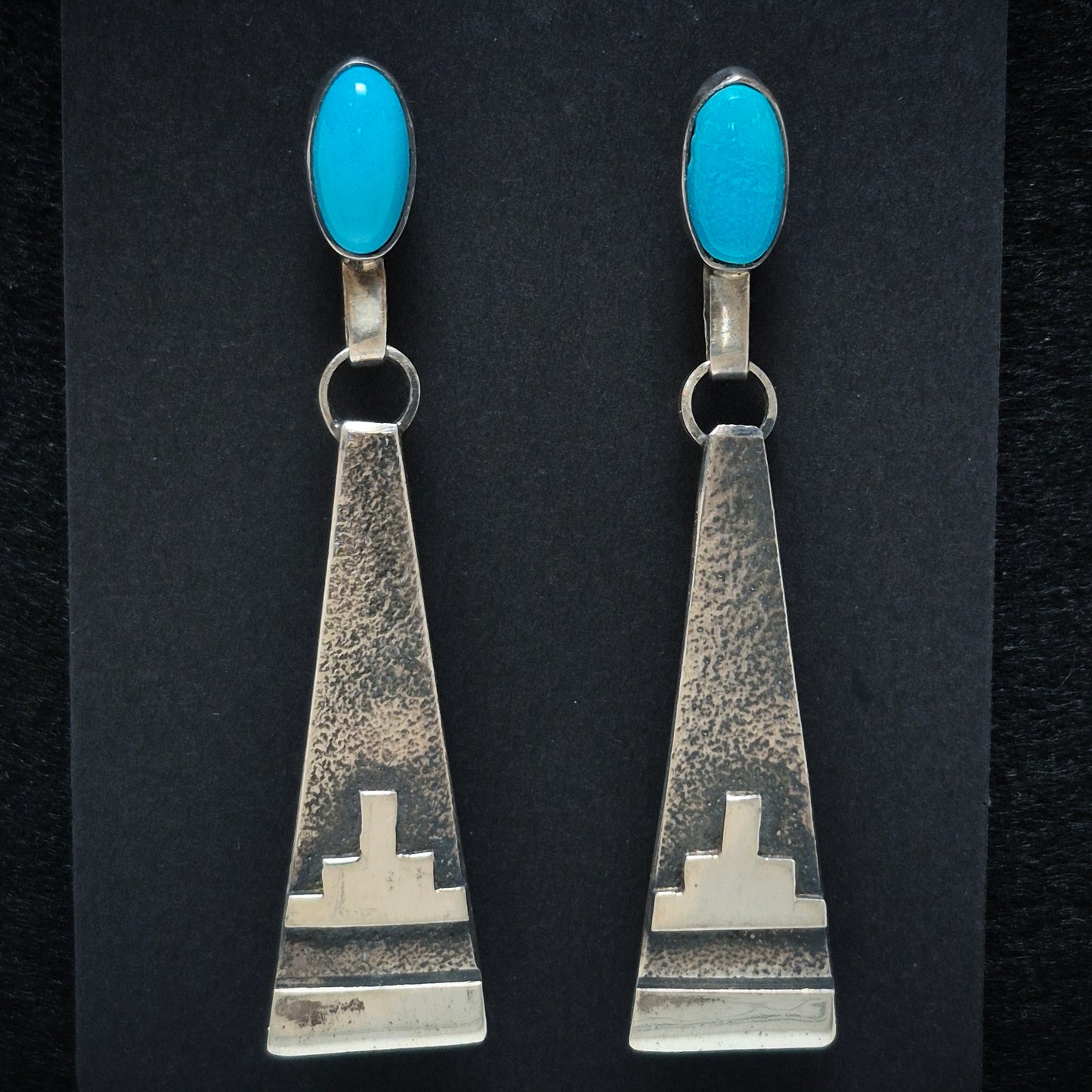 Silver earrings with Turquoise, 2 3/8" x 1/2"