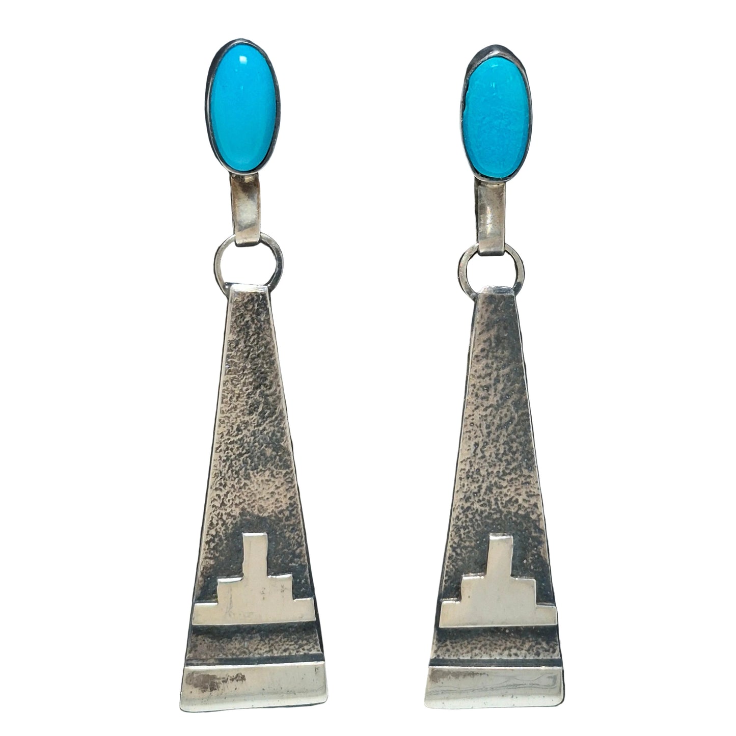 Silver earrings with Turquoise, 2 3/8" x 1/2"
