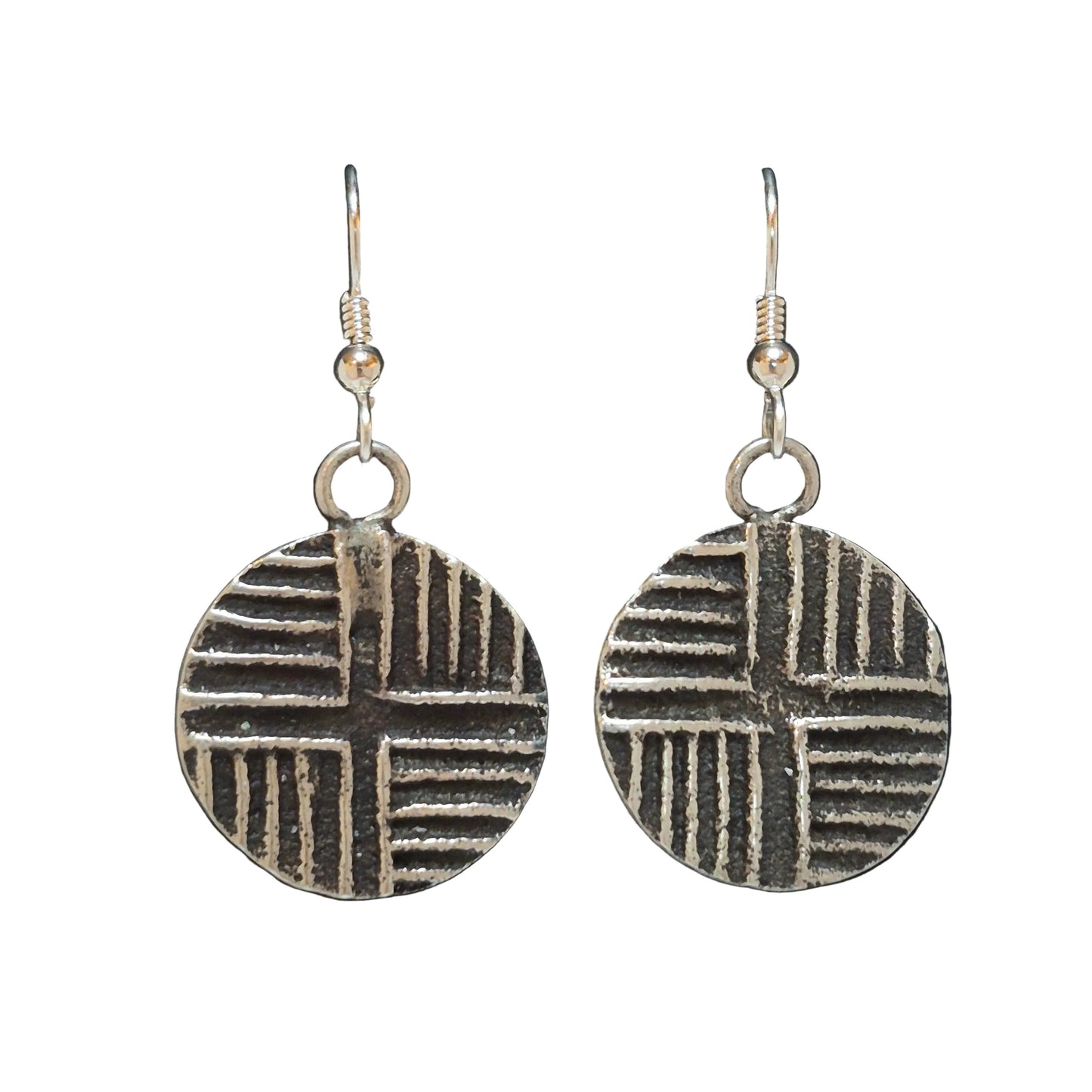 Native American Style Silver Earrings, 1 5/8" x 3/4"