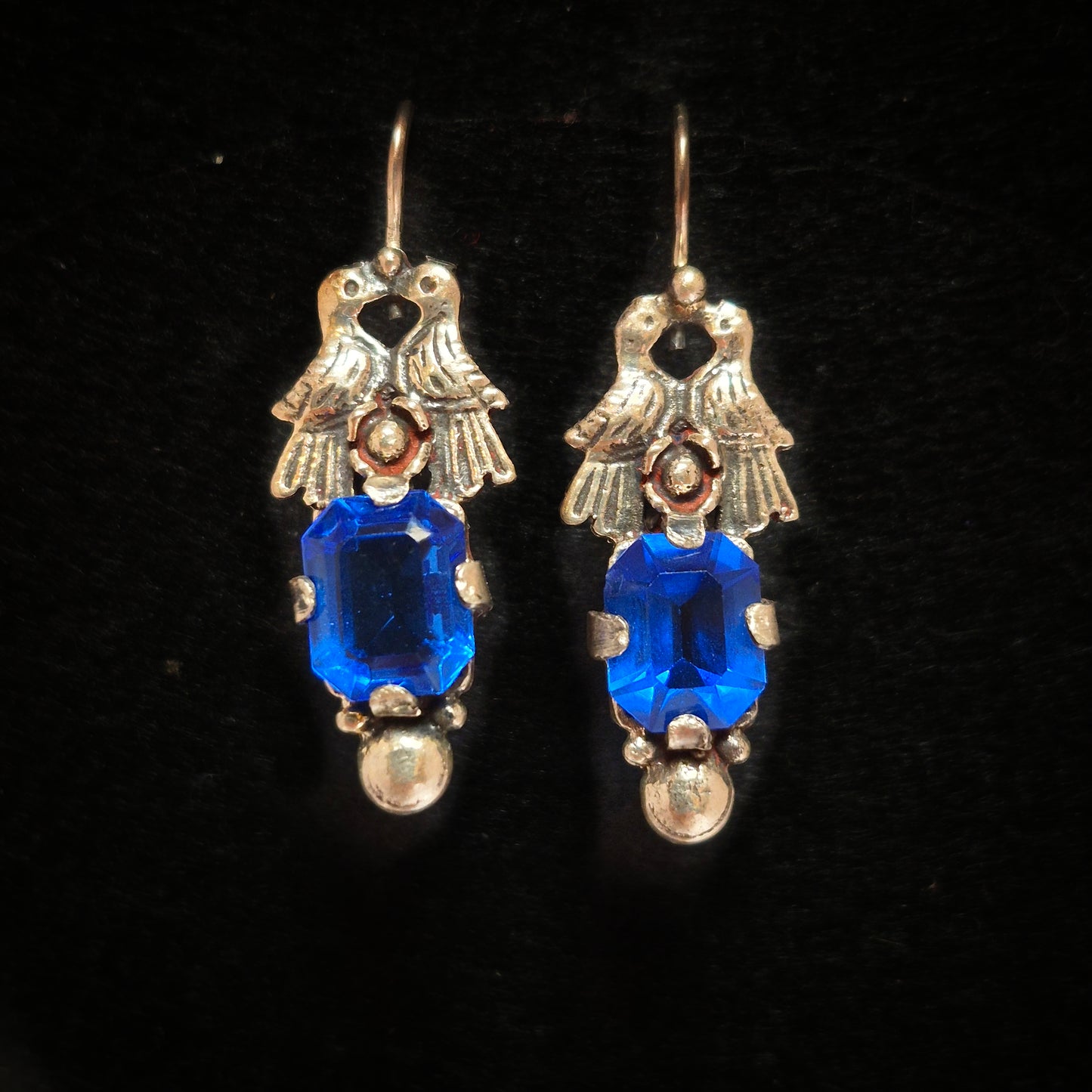 Silver Earrings with Blue Gemstones, Oaxaca 1 1/8" x 1/2"