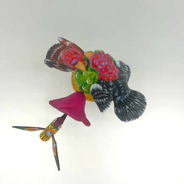 Irene Aguilar ~ Ceramic Cactus with Hummingbird, Turkeys, 9 1/4" x 8 1/2" x 6 1/4"