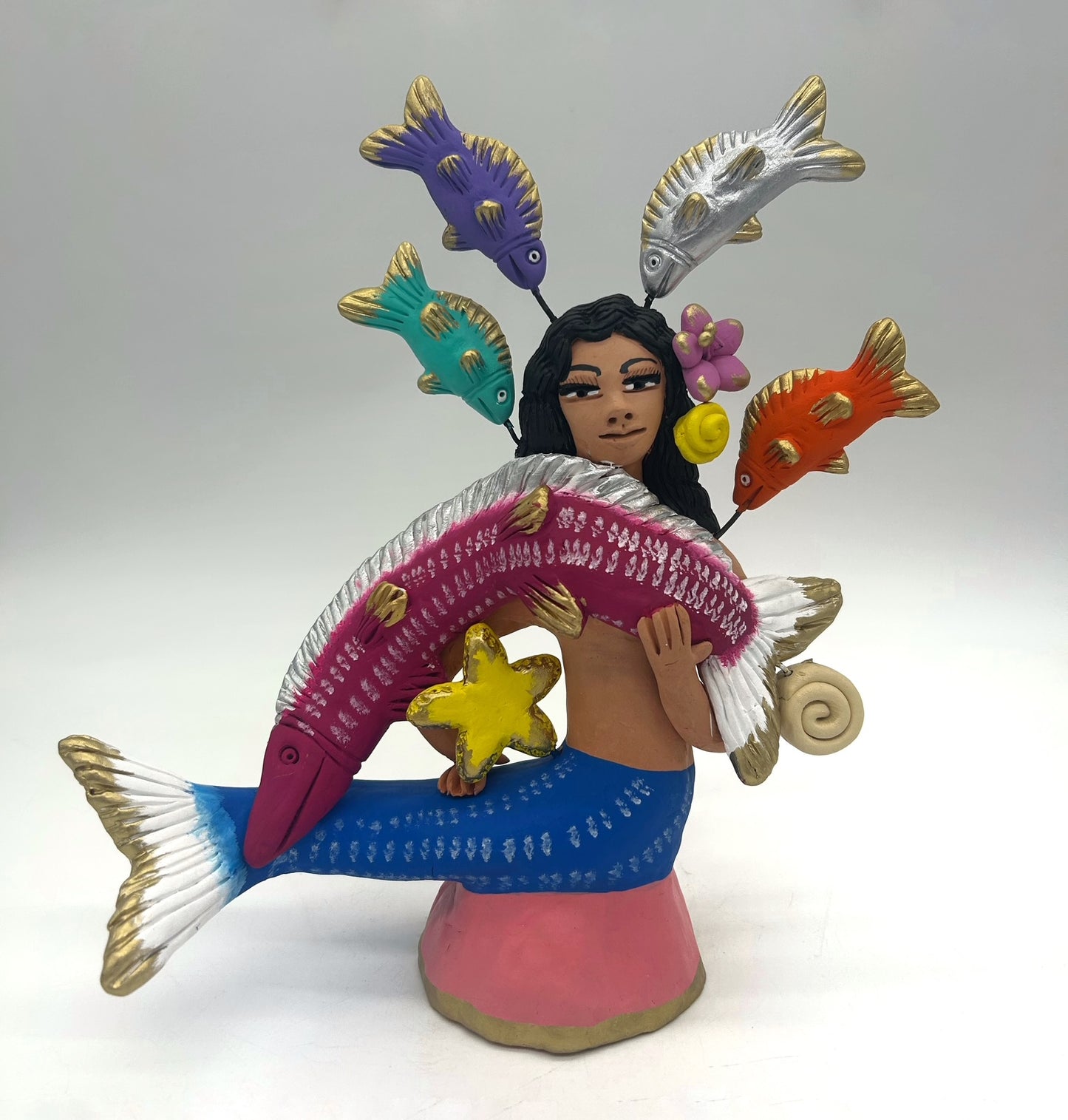 Irene Aguilar ~ Sirena Con Pez Espada, 11" x 11 1/2" x 5"