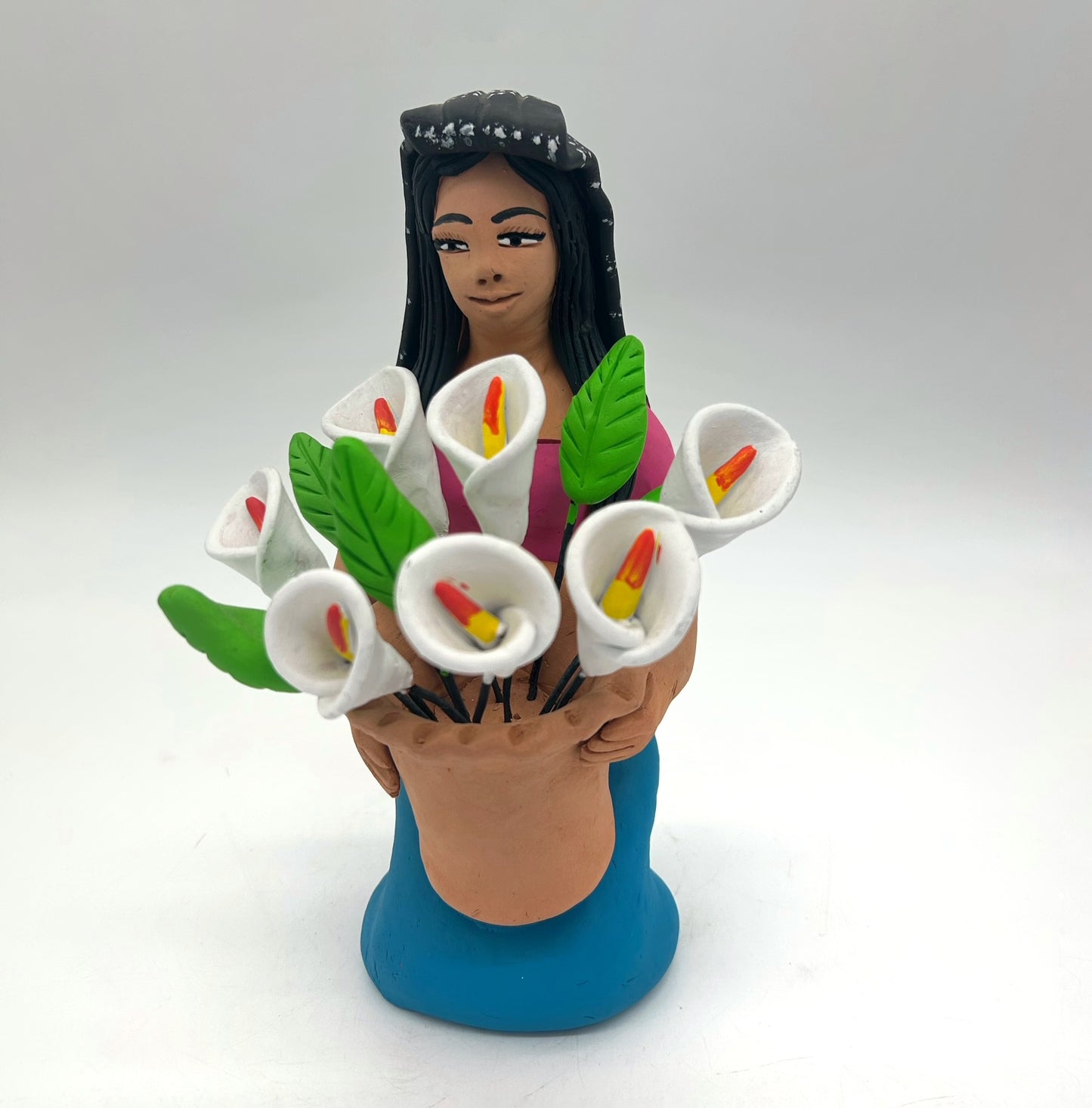 Irene Aguilar ~ Mujer Con Flores, 9 1/2" x 5 1/2" x 6"