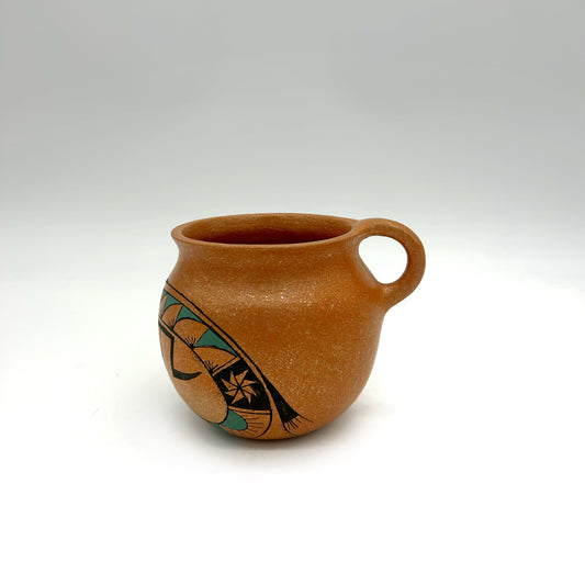 Lorenzo Mendez ~ Painted "Ollita" Mica Clay Mug, 4" x 5 1/4 x 4 1/2"