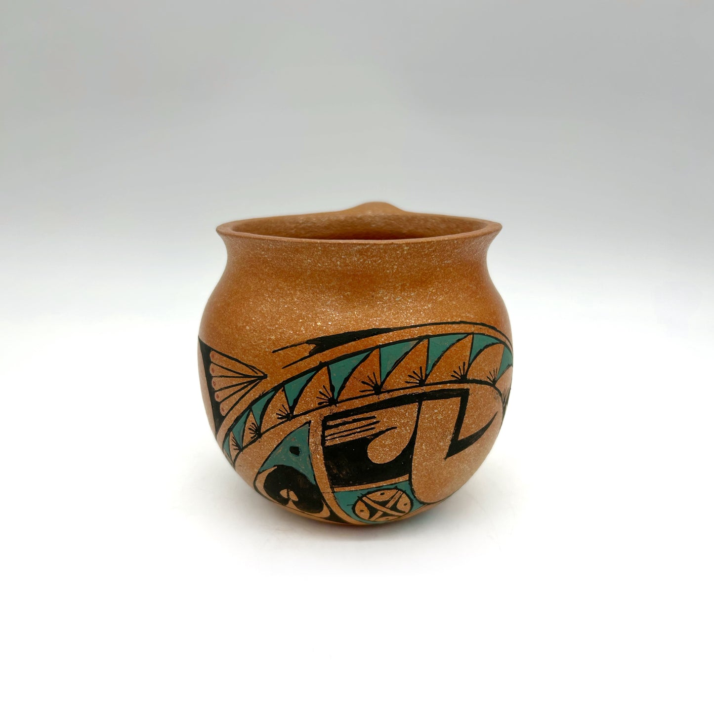 Lorenzo Mendez ~ Painted "Ollita" Mica Clay Mug, 4" x 5 1/4 x 4 1/2"