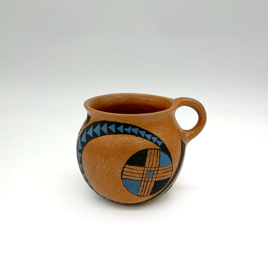 Lorenzo Mendez ~ Painted "Ollita" Mica Clay Mug, 4" x 5 1/4 x 4 1/2"