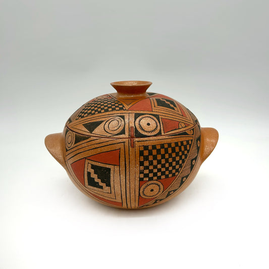 Lorenzo Mendez ~ 2 1/2 Quart Painted Mica Casserole Style Pot, 6 3/8" x 9 1/2" x 8"
