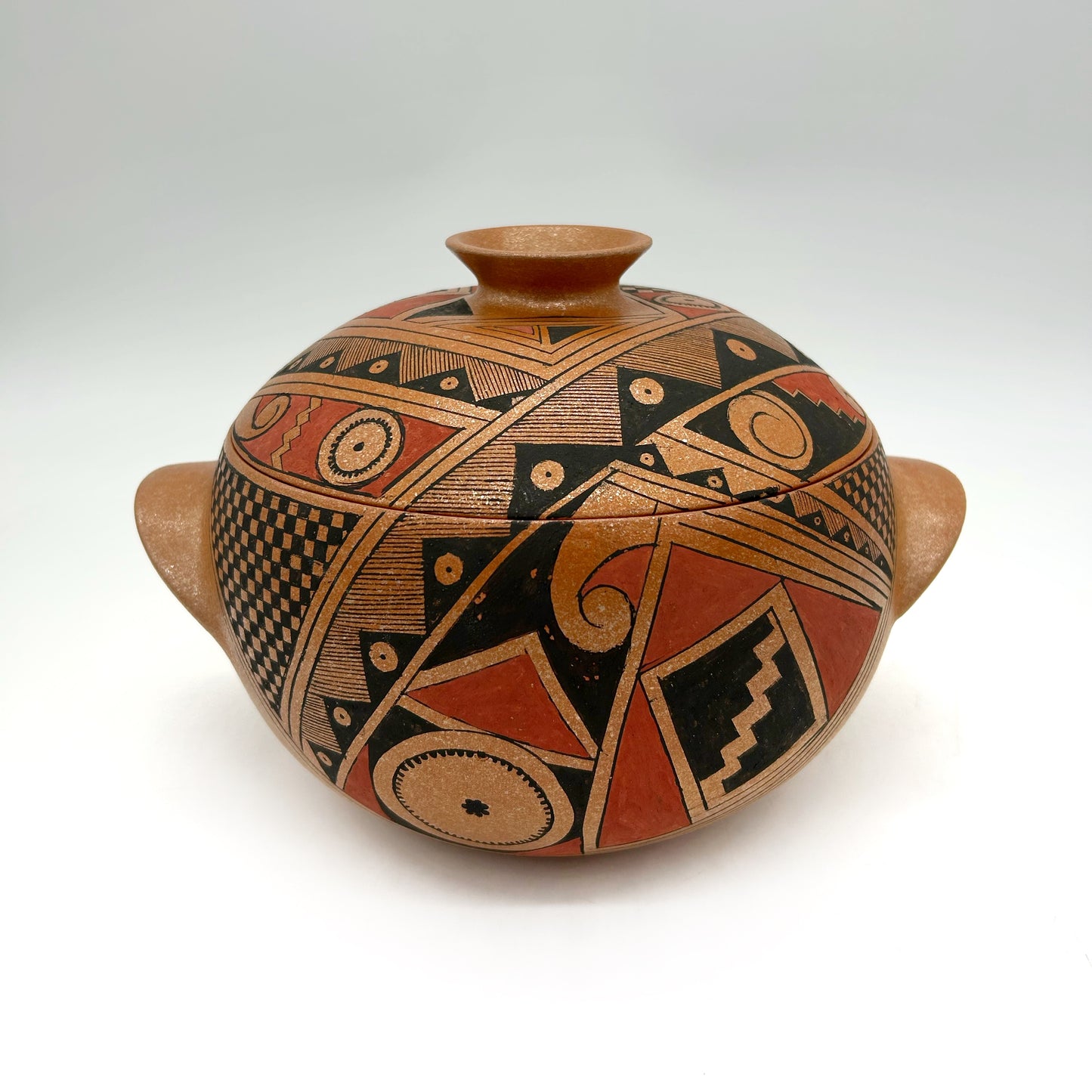 Lorenzo Mendez ~ 2 1/2 Quart Painted Mica Casserole Style Pot, 6 3/8" x 9 1/2" x 8"