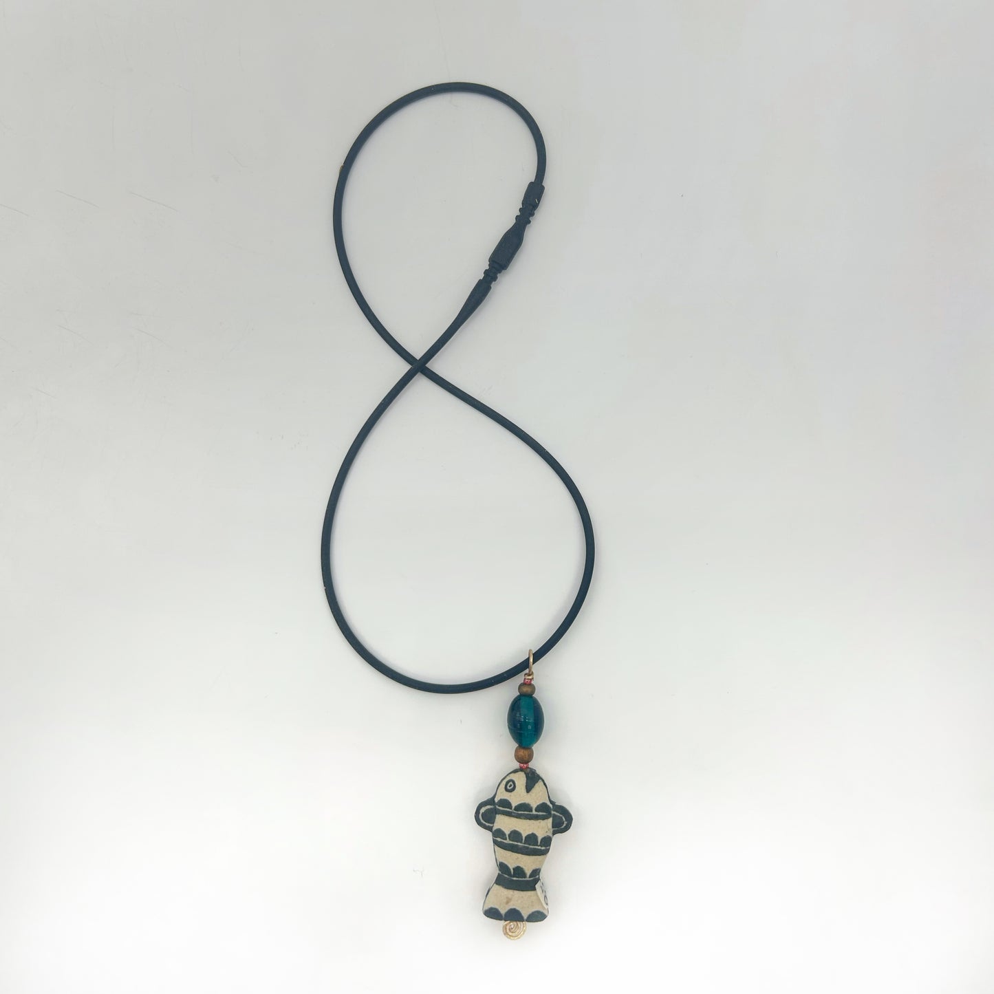 Lisa Smith ~ Ceramic Fish Pendant Necklace, reversible, 2 3/4" x 1" x 1/4"