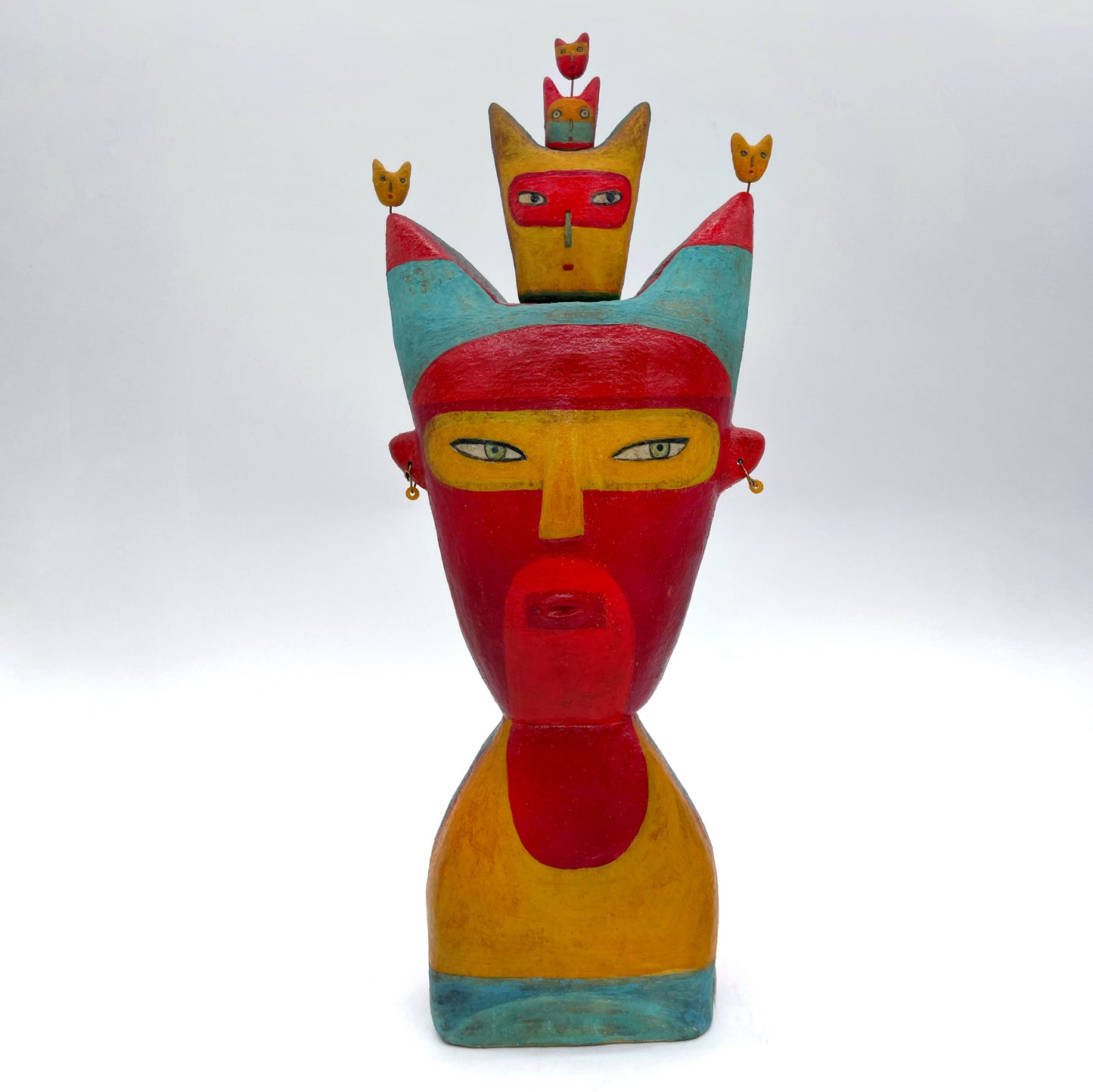 Lisa Smith ~ Ceramic "Queen of Color" Stack Sculpture, Reversible, three parts 13 3/4" x 5 1/4" x 3"