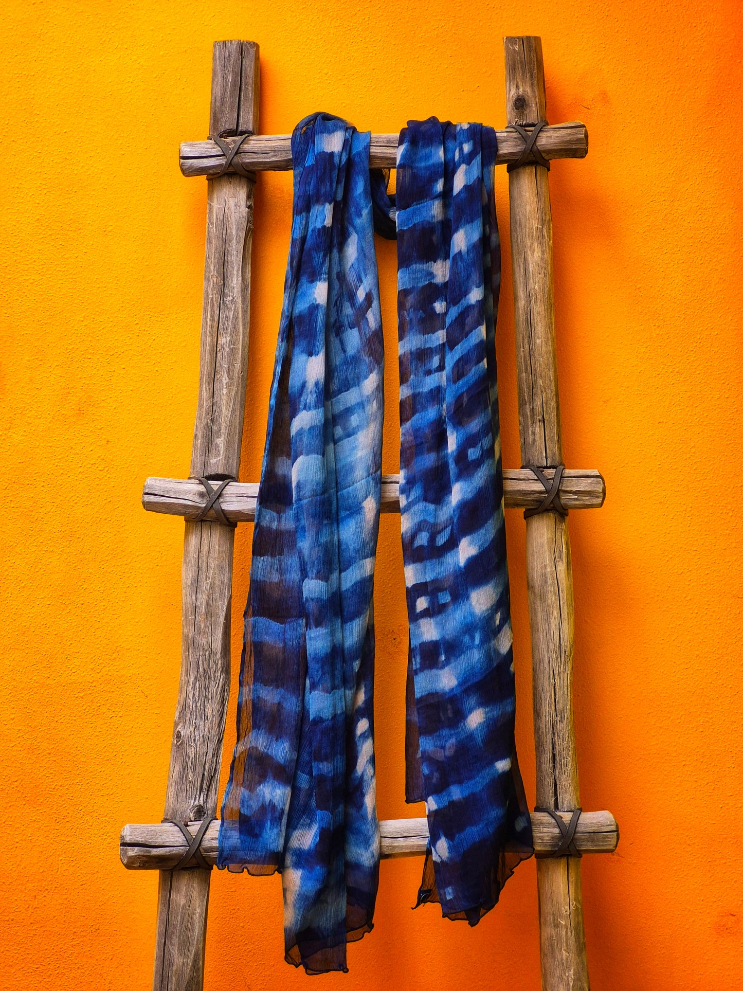 David Mendoza ~ Indigo Shibori Crinkle Silk Chiffon, 41" x 74"