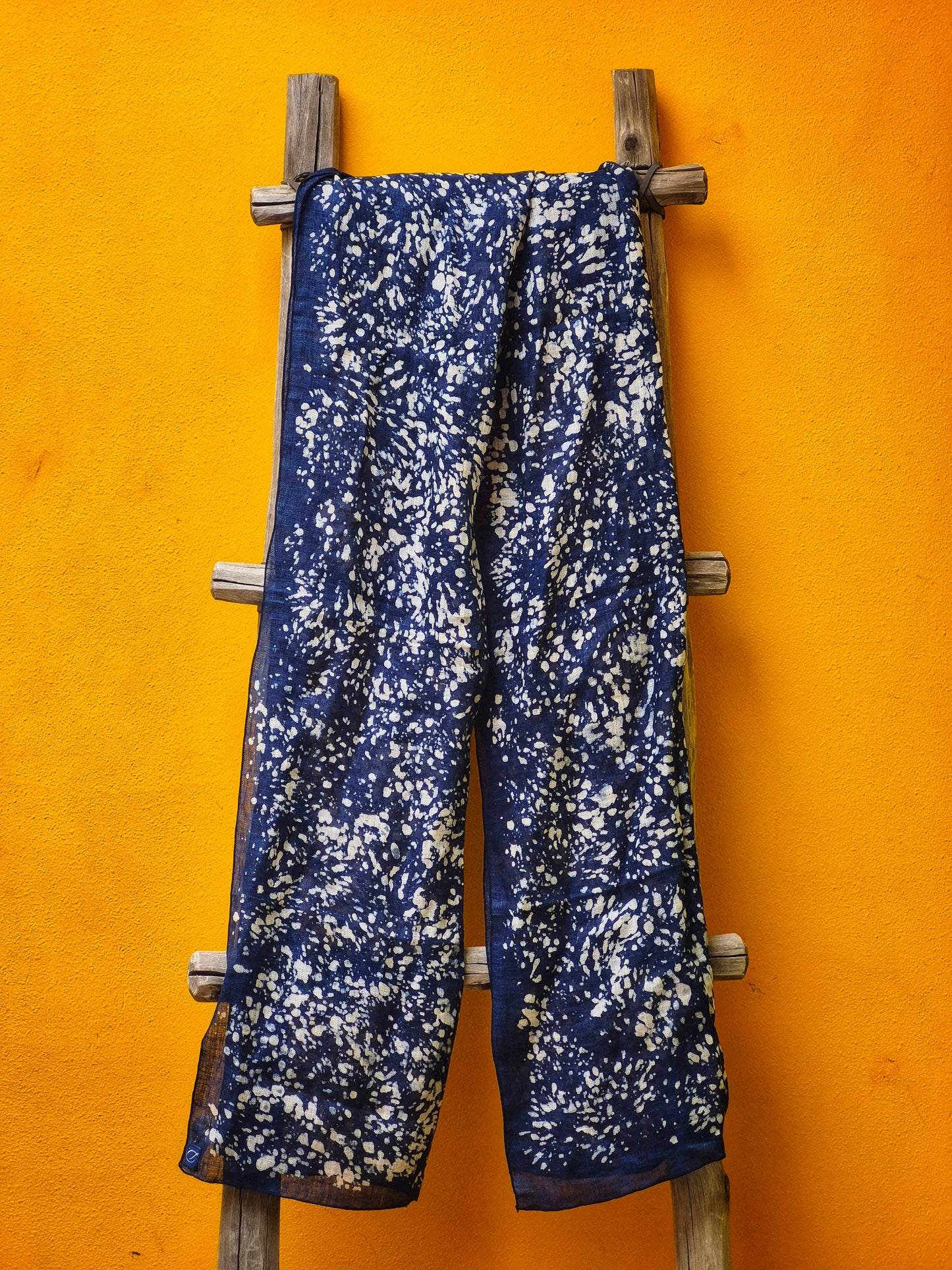 David Mendoza ~ Hand Blocked Indigo Batik Linen Scarf 80" x 14 1/2"