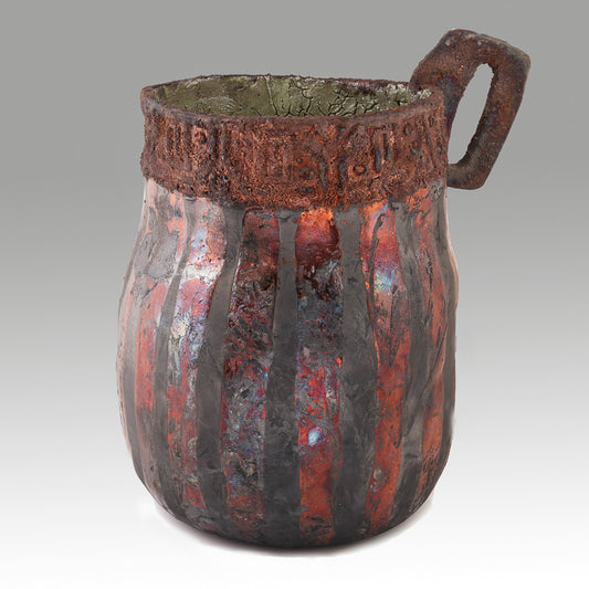 Suzanne Vilmain ~ Copper Striped Jug with handle, 14 1/2" x 9 1/2" x 9 1/2"