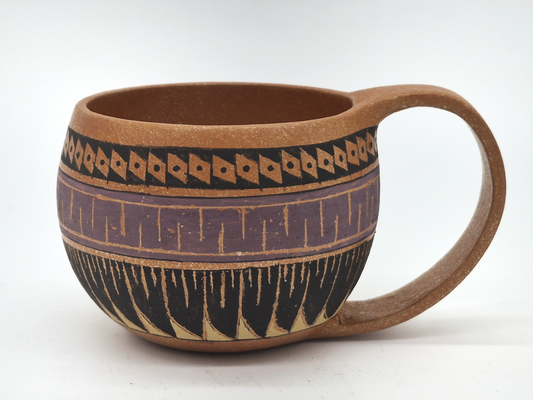 Lorenzo Mendez ~ Painted "Ollita" Mica Clay Mug, 3" x 6" x 4 1/2"