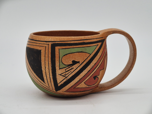 Lorenzo Mendez ~ Painted "Ollita" Mica Clay Mug, 3" x 6" x 4 1/2
