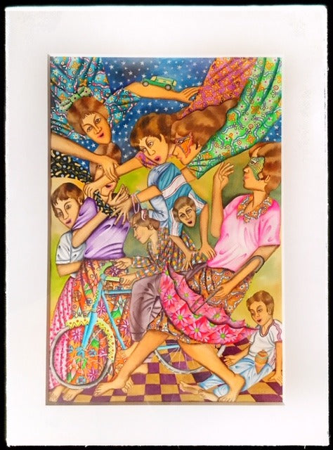 Leovigildo Martinez ~ "Paseo de la Bicicleta" 2018 Watercolor, 31" x 24" x 1.5"