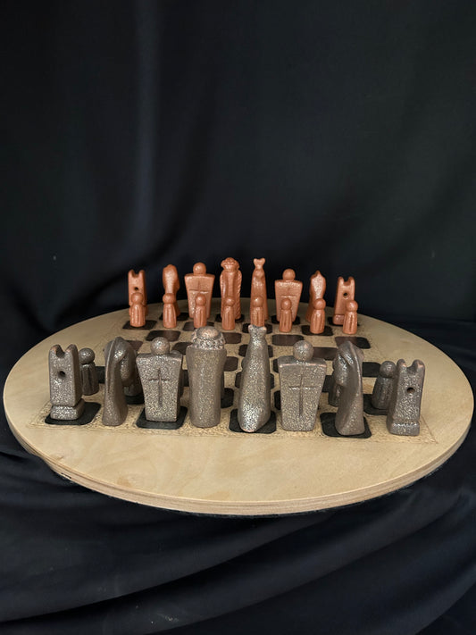 Andrea Byers ~ Mica Clay 32 Piece Chess Set with Wooden Board, 20"