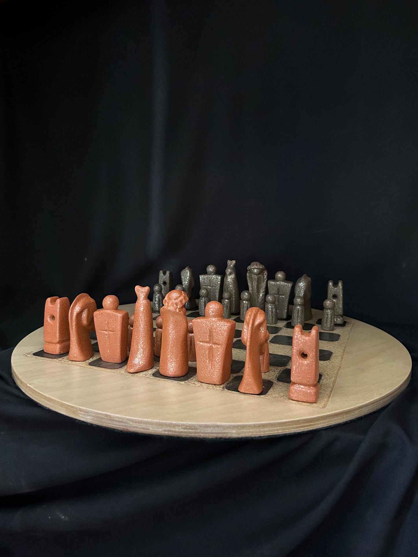 Andrea Byers ~ Mica Clay 32 Piece Chess Set with Wooden Board, 20"