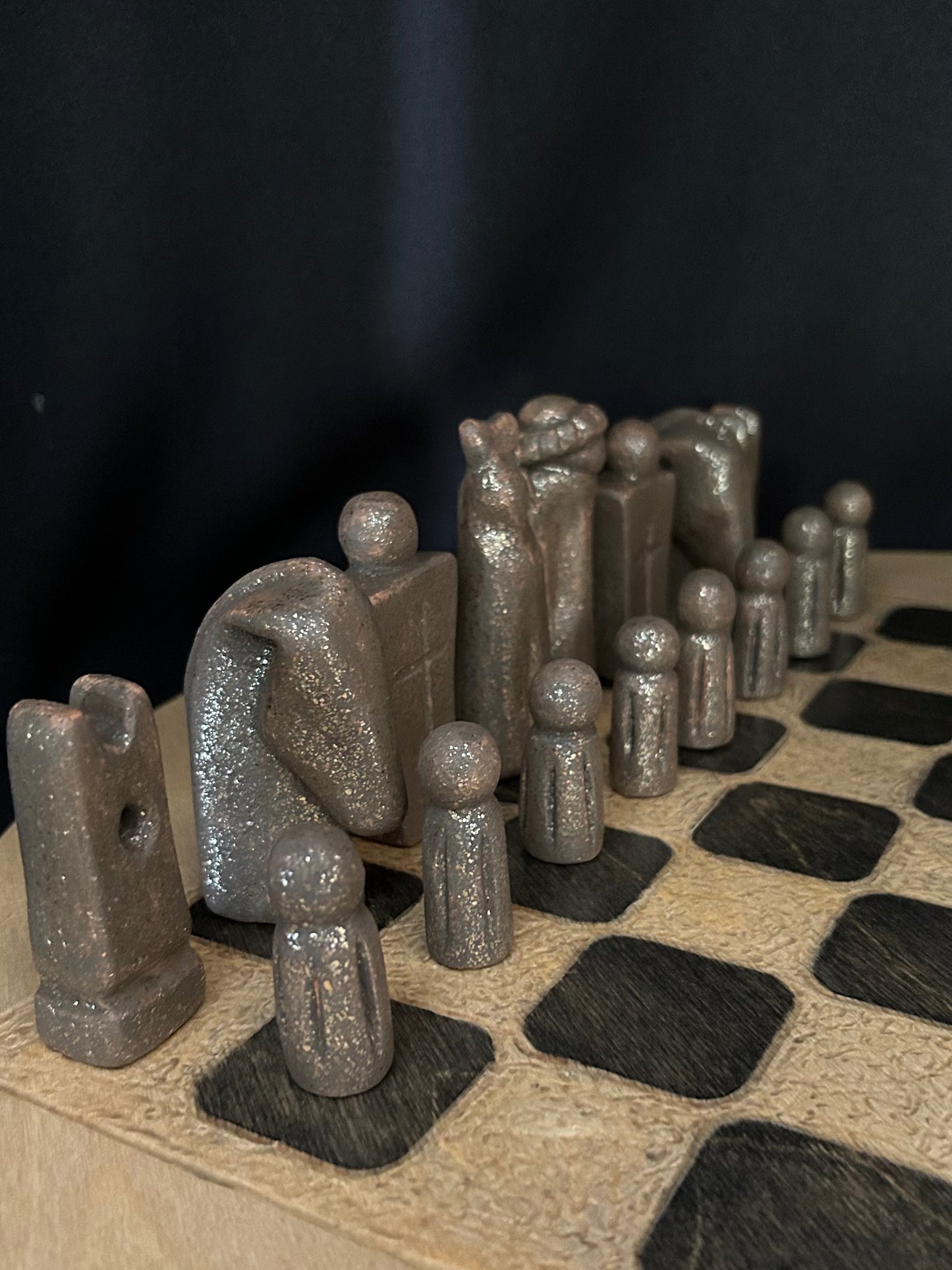 Andrea Byers ~ Mica Clay 32 Piece Chess Set with Wooden Board, 20"