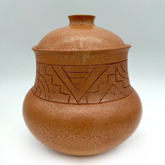 Andrea Byers ~ 5 Quart Mica Tall Bean pot with Incised Design, "10 x 9 x 9"