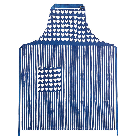 David Mendoza ~ Hand Blocked Indigo Heart / Stripe Batik Apron