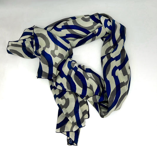 David Mendoza ~ Hand Blocked Indigo Batik Scarf, 20" X 80"
