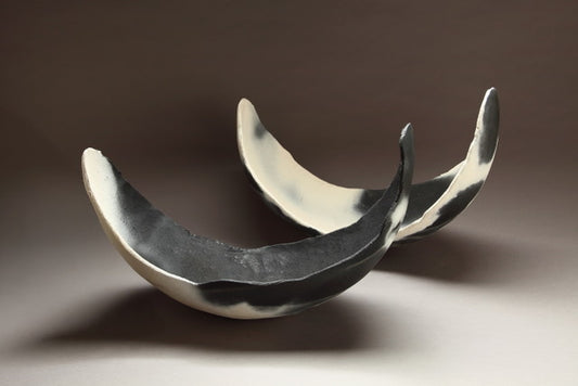 Bonnie Lynch ~ White Crescent (vessel on left 10" x 17" x 8")
