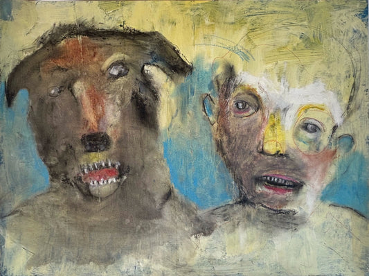 Bill Skrips ~ "Dog vs Man" Painting, 18" x 24"