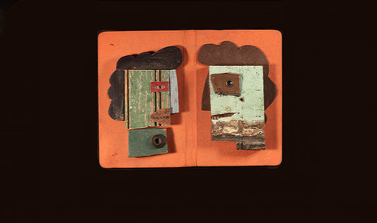 Bill Skrips ~ "Twenty Ways To Say Hello" wall hanging, 7.5" x 9.75" x 1.5"
