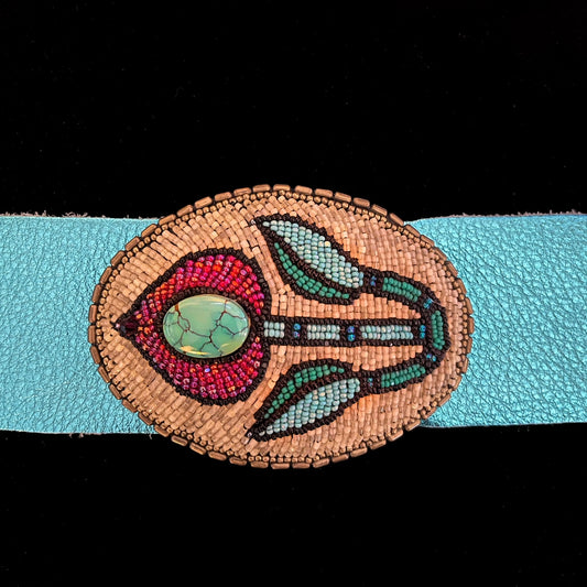 Camille Moss ~ Turquoise Tulip Belt Buckle, 4" x 2 1/2"