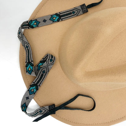 Camille Moss ~ Wide Beaded Hat Band, Floral pattern, 23 1/2" x 3/4"