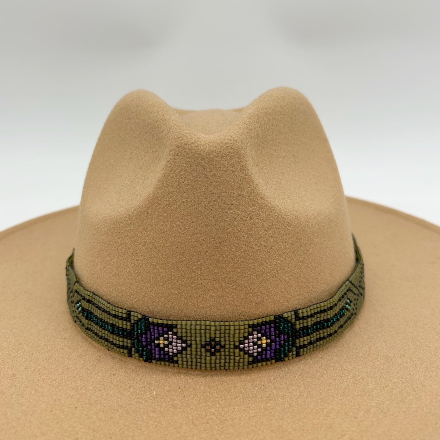 Camille Moss ~ Wide Beaded Hat Band, Delica Floral pattern, 24" x 7/8"