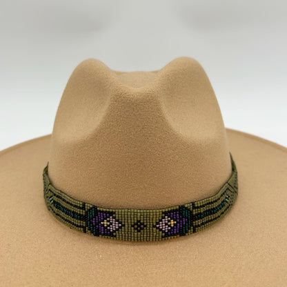 Camille Moss ~ Wide Beaded Hat Band, Delica Floral pattern, 24" x 7/8"