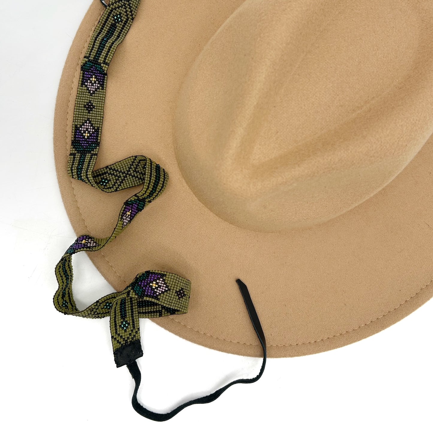 Camille Moss ~ Wide Beaded Hat Band, Delica Floral pattern, 24" x 7/8"