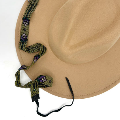 Camille Moss ~ Wide Beaded Hat Band, Delica Floral pattern, 24" x 7/8"
