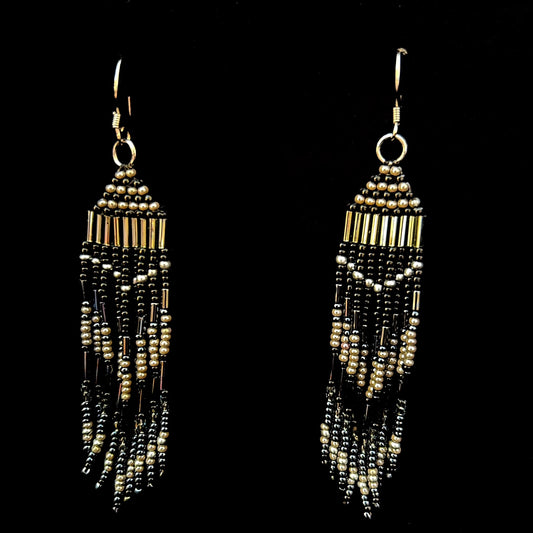 Camille Moss ~ Beaded Earrings, 3 1/2 " x 3/4"