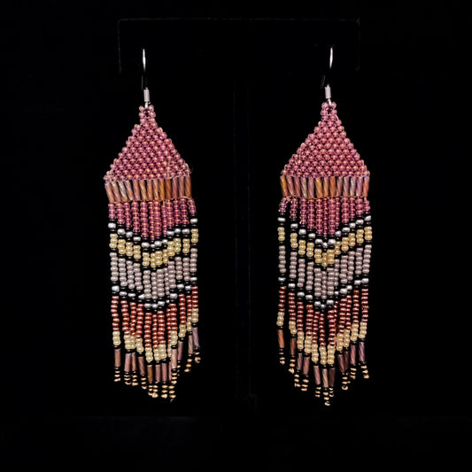 Camille Moss ~ Beaded Earrings, 4" x 1" x 1/2"
