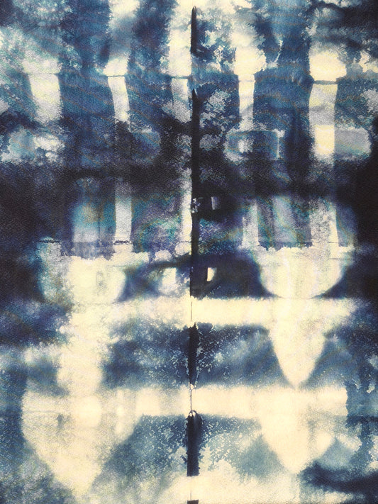 David Mendoza ~ Hand Blocked Indigo Batik Silk Scarf 80" x 14 1/2"